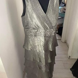 Floor length, gray dress